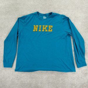 Nike Tee Shirt Men's XXL 2X Blue Long Sleeve Crew Neck Athletic Cut Logo